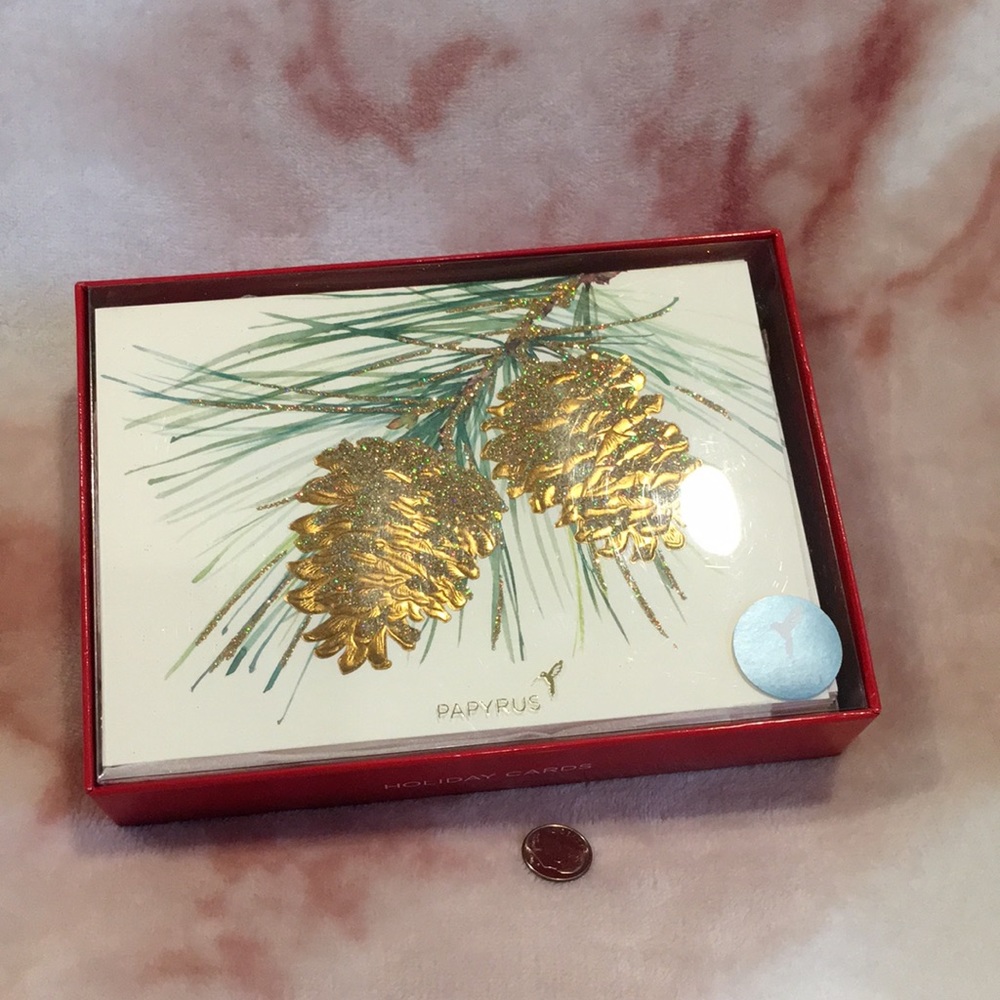 Papyrus Christmas Winter Holiday Glittering Pine Cones Greeting Cards NW… - Picture 12 of 12